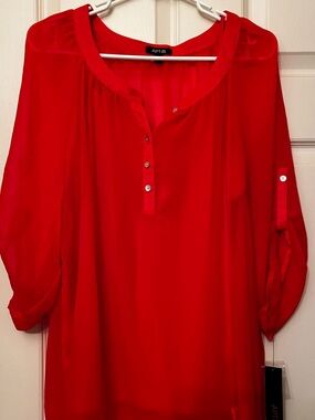 Apt. 9 Coral Button-Front Tunic Blouse- NWT